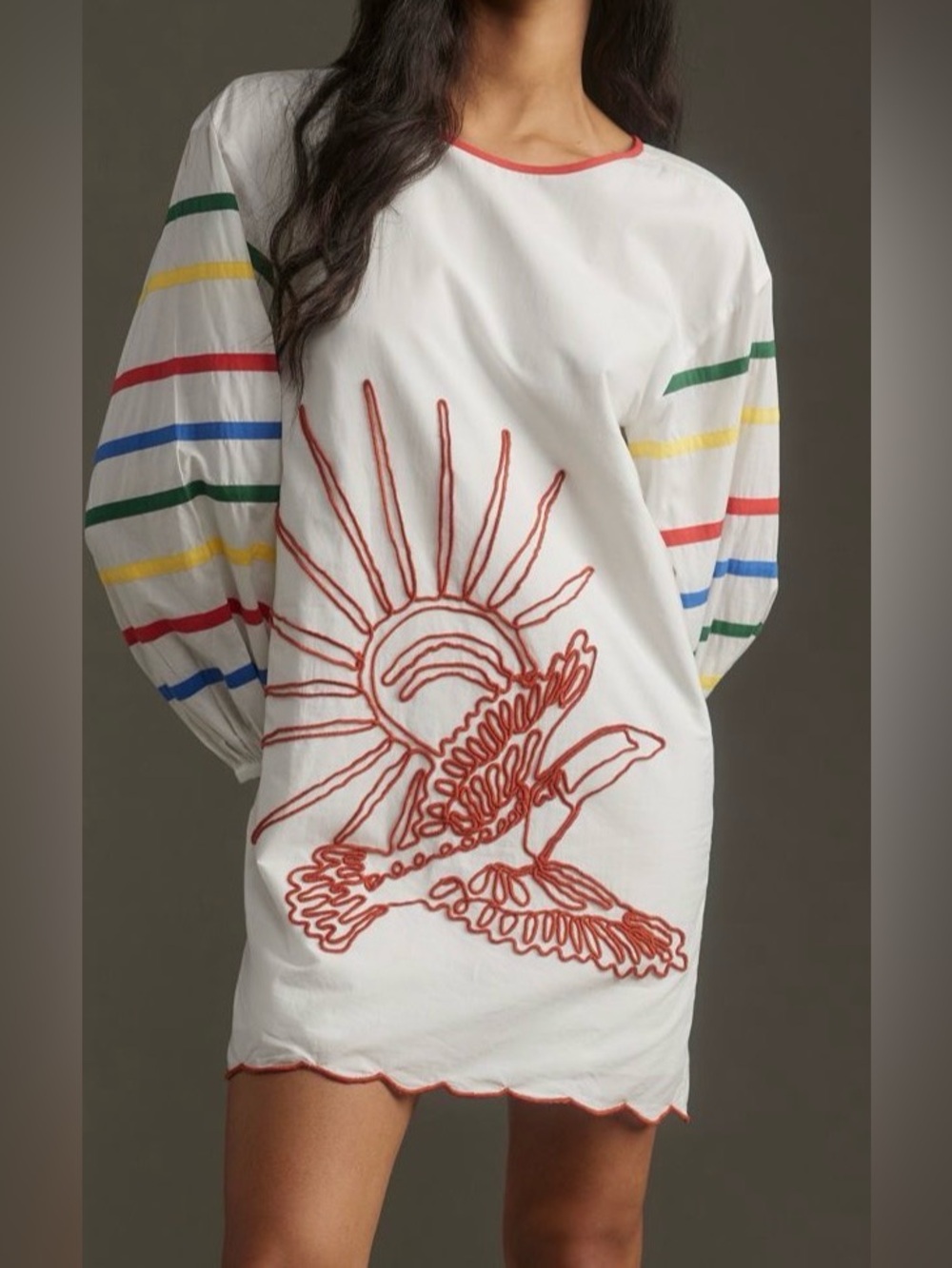 Anthropologie X Farm Rio NWT Long Sleeve Scallop Mini Dress